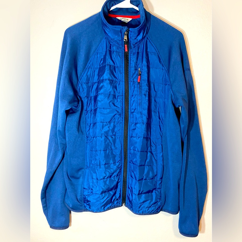 Orvis zip up jacket mens Medium. Royal blue with red trim. Polyester.